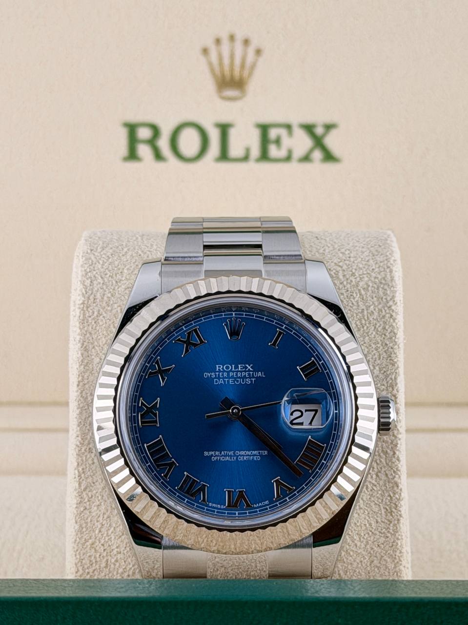 Rolex Datejust II 41 mm Azurblaues Zifferblatt 2016 Full Set 18k Weißgold-Lünette