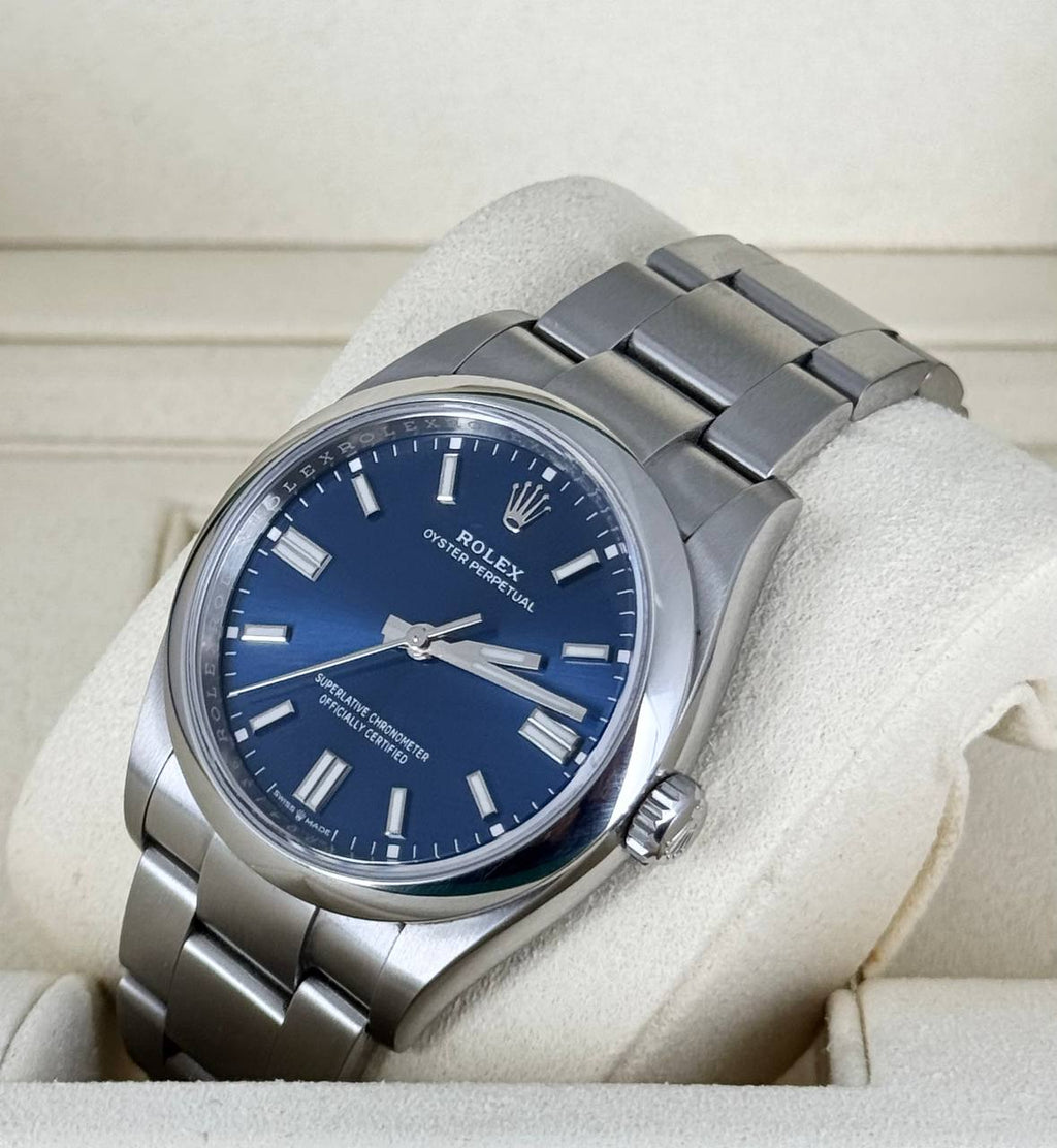 Rolex Oyster Perpetual 36, blaues Zifferblatt 2021, wie neu