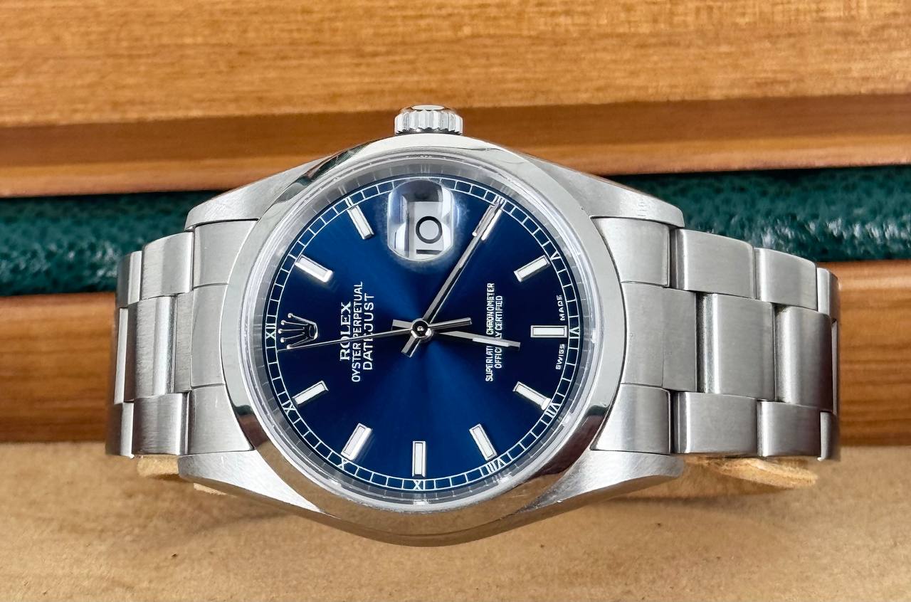 Rolex Datejust, blaues Zifferblatt, mit Box und Papieren